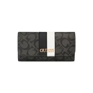 GUESS Women Grey Typography Three Fold Wallet with Snap Closure