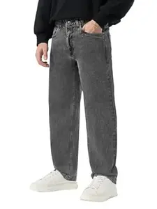 The Souled Store Baggy-Fit Denim: Men and Boys Zip Fly Washed Cotton Spandex Lightweight Durable Everyday Streetwear Baggy Fit Jeans