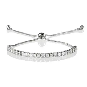 Adjustable Tennis Bracelet for Women & Girls | Silver & Rose Gold Crystal Bracelet | Stylish & Elegant Gift for Birthday, Anniversary, Wife, Valentine | Adjustable Chain Bracelet for Women (Silver)