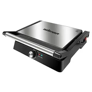 Mellerware INALSA Panini Grill Sandwich Maker 2200Watt - MWPG 01 with Adjustable Thermostat Control & 180 Degree Opening |Non-stick coated plates|Big Size to Fit 4-Slice Bread, (Black/Silver), Small price in India.