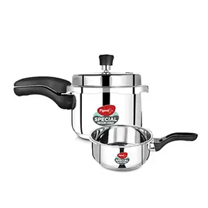 Pigeon by Stovekraft 14412 Induction Base Outer Lid Stainless Steel Pressure Cooker, 2+3 Ltr Combo