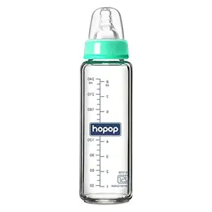 Hopop Slim Glass Feeding Bottle |Borosilicate Glass Anti Colic Nipple |BPA Free | Easy to Hold Baby Glass Feeding Bottle for 0m+ Newborn Babies/Infants/Toddler | (Green, 250 ml)