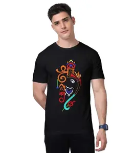 Print My Fashion Men's T-Shirt Regular Fit Graphic Printed Cotton T-Shirt Shri Ganesha Art (Black,XL)