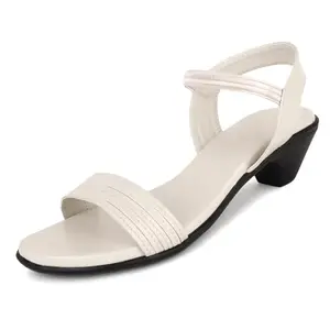 TRASE Urban Heel Sandals for Women (Cream, 5 UK)