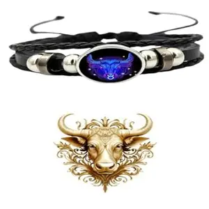 Taurus (वृषभ राशि) Zodiac Signs Guardian Fluorescent Woven Leather Bracelet Taurus for Women & Men, All age Jewelry Gifts For Unisex.