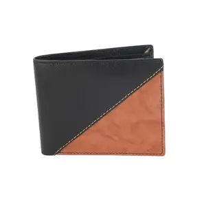 Flingo Leather Wallet for Men with Cash Compartment, Coin Pocket & Card Holder Slots | Black-Tan