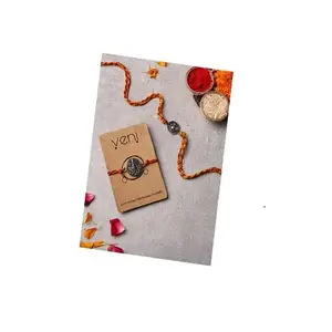 VENI Premium Designer Silver Rakhi Set 2 - Traditional Red & Yellow Mauli Thread with Antique Silver Charms for Raksha Bandhan Festival, for Brother, Sister, Bhaiya, Bhabhi with Roli Chawal (RA37)