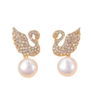 STYLISH PEHNAWA Korean Pearl Swan Earrings Pearl Alloy Stud Earring For Girls And Womens (Brown)