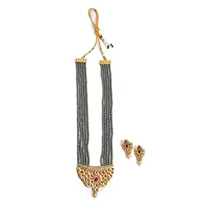 SOHI Pearl Beaded Gold Plated Necklace Set (SOHNCK1186)