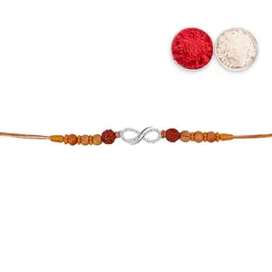 TARAASH 925 Sterling Silver Infinity CZ with Rudraksha Beaded Thread Raksha Bandhan Rakhi Bracelet for Brother