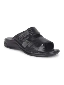 Liberty Men Formal Slippers with Kid Leather Upper|PU Sole Mid Heel Slipper for Men|Men Velcro Slipper|Stylish Soft & Comfortable Slipper for Men (7 UK - Black)