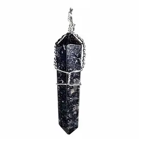 ASTROGHAR Natural Black Tourmaline Double Terminated Wire Wraped Pencil Crystal Pendant For Men And Women