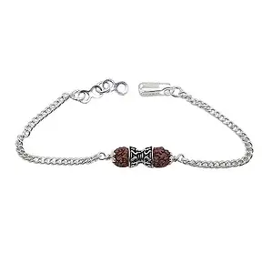 Sahiba Gems Silver Cute Design Rudraksha Bracelet Raksha Bandhan Rakhi ~ (Chandi Ki Rakhi)
