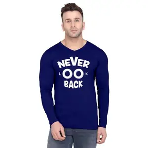 Fashions Love Men Cotton Half Sleeve Round Neck Never Look Back Printed T Shirt FSVN-1285-L Navy
