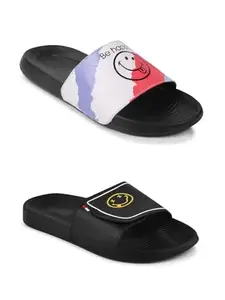 Shoe Mate Combo Men's Sliders Pack of 2 Red, Black Flip Flop & Slippers