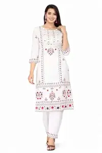 Women Straight Rayon Embroidered Kurti Pant Set Ethnic Wear for Women