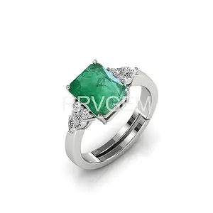 RRVGEM Natural Emerald RING 7.00 Ratti Silver Plated Handcrafted Finger Ring With Beautifull Stone Men & Women Jewellery Collectible LAB - CERTIFIED