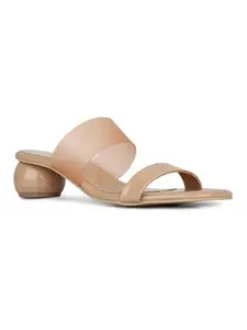 Inc.5 Womens Beige Transparent Round Toe Party Wear Heel Mules