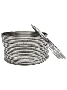 OOMPH Jewellery Combo of 24 Silver Oxidised Shimmer Bangle Set for Women & Girls - Size 2.6 (BBA72_Z)- For Women & Girls Stylish Latest