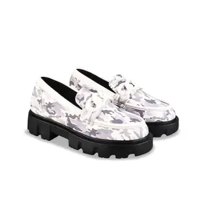 STRASSE PARIS Smart Casual Upper Printed Chain Detailed Loafers for Women & Girls White