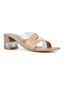 Inc.5 Womens Beige Transparent Square Toe Party Wear Block Heel Sandals