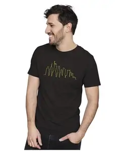 ALLEN BLACK Men's & Women's Regular Fit T-Shirt Minimalist New York Skyline 100% Cotton Unise T-Shirt Black_NEWYRK25-Black 4XL Men Round_