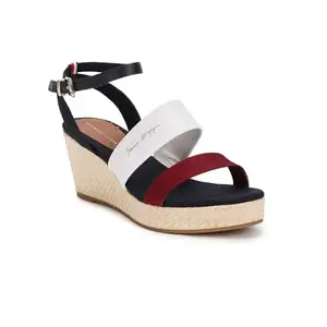 Tommy Hilfiger Cotton Colorblocked Blue Women Wedges Sandals (F23HWFW065) Size- 40