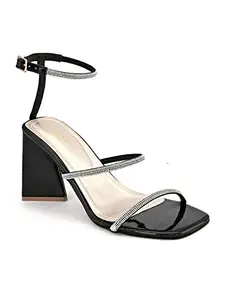 pelle albero Women Black Embellished Ankle Strap Block Heels Sandals PA-PL-5051_BLACK_36