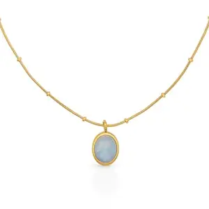 NYRAA GREY AQUAMARINE CAT EYE PENDANT WITH DOTTED CHAIN WATERPROOF ANTI TARNISH SKIN FRINDLY 316L STAINELESS STEEL 18K GOLD MICRO PLATED NECKLACE
