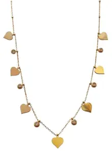 Dainty Gold Heart Charm Necklace with Crystal Accents, Chain with Multiple Heart Pendants for women & Girls