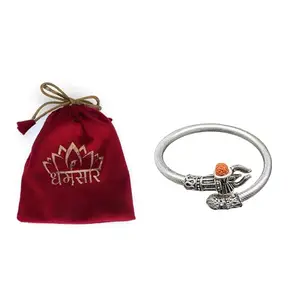 Dharmsaar Stylish Trishul Damru Designer Bahubali Kada For Men Silver,Adjustable Shiv Cuff Bracelet For Hand Wrist,Bahubali Kada With Rudraksha For Men And Women