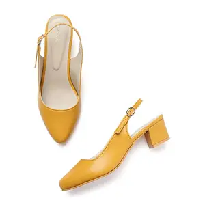 Marc Loire Women's Block Heel Pumps For Formal Wear Mustard, 5 Uk