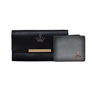 YOUR GIFT STUDIO Men's and Women's Default Charm Wallet | Men's and Women's 2 Pcs Classy Leather Wallet | Couple Gift Combo (Black)