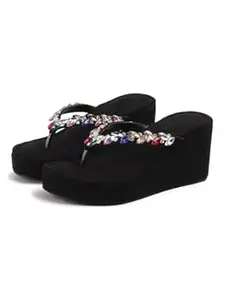 TRYME Crystal Embellished Strap Slip on Wedges Heel Sandals For Women's