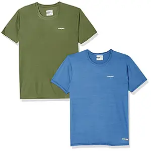Charged Endure-003 Chameleon Spandex Knit Round Neck Sports T-Shirt Blue-Heaven Size Xl And Charged Pulse-006 Checker Knitt Round Neck Sports T-Shirt Olive Size Xl