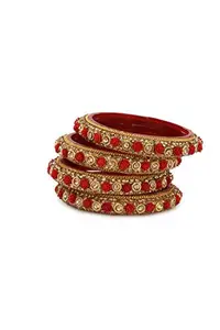 Party Glass Bangle Set Ornamented With Beads For Spaical Look (Pack Of 4 Red Shining & Attractive (BBbangle-OH1.a_bang)