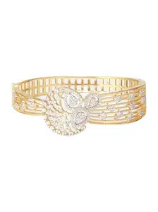 SARAF RS JEWELLERY Gold Rhodium White Zircon Embellished Floral Statement Bangle Bracelet