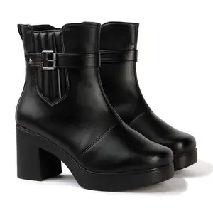 STRASSE PARIS Women’s Quilted Panel PU Ankle Boots | Stylish Padded Design with Buckle,6