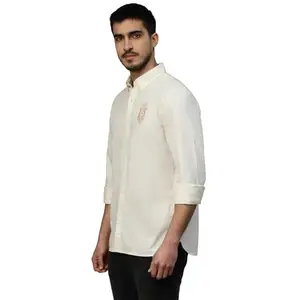 Royal Enfield Men's 96.23 C 3.77 Lycra Classic Fit Shirt (SHS240002_Off-White_M)