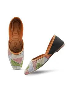 FROH FEET Stylish Punjabi Jutis & Majoris: Hand Embroidered Comfort with Stunning Stone Work! Women & Girls