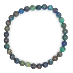 RRJEWELZ Natural Azurite 6mm Round Shape Smooth Cut Beads 6.5 Inch Stretchable Bracelet For Men & Women. Unisex Bracelet For Healing, Meditation, Prosperity, Gift & Luck|STBR_RR_10122_6.5