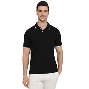 Park Avenue Men Slim Fit Solid Pattern Cotton Polyester Blend Half Sleeve Polo Neck Casual T-Shirt
