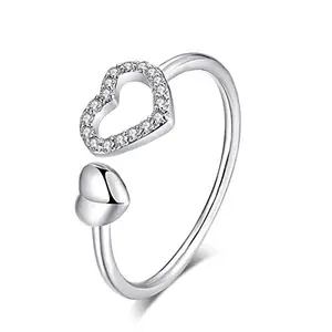 dc jewels Double Heart Love Sterling Silver Cubic Zircon Ring for Women & Girls