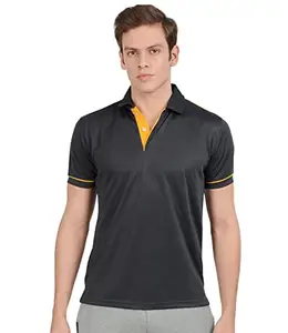 Scott International Men's Polo Tshirt - Solid,Branded, Trending, Summer Wear Tshirt- Half Sleeve, Polyester,Regular Fit,Buttoned Tshirt Dark Grey/Yellow