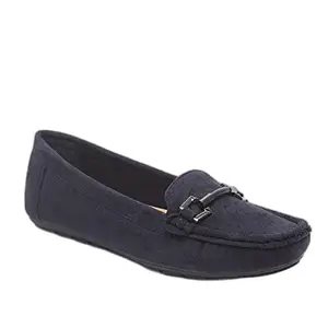 shoexpress Women's Solid Slip-On Loafers with Buckle Detailing Blue (AK191231-016)