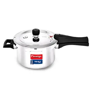Prestige 3 Litres Svachh Triply Induction Base Outer Lid Pressure Cooker |Silver | Deep Lid Spillage Control | Even heat distribution|5 years warranty price in India.