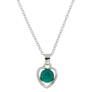 Vientiq Silver-Plated Little Green Crystal Heart Charm Pendant Chain Necklace for Women & Girls