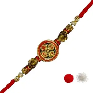 I Jewels Floral Rakhi With Roli Chawal & Rakshabandhan Card for Men/Bro/Brother (R241)