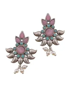 KRISHAZ Stylish Brass Netra Stud Earring For Women (Light Pink)
