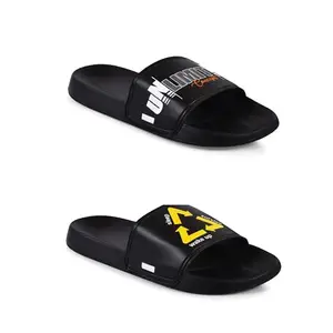 PERY-PAO Combo Pack of 2 Mens Black Slippers & Flip Flop